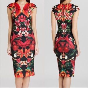 TED BAKER Tropical Bodycon Floral Print Midi Dress